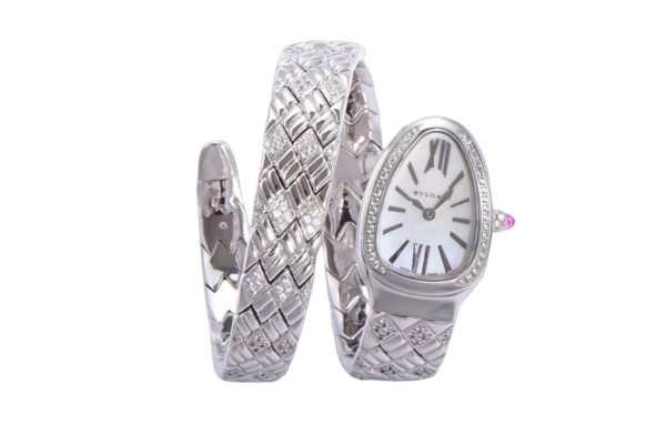 BV Factory Bvlgari Serpenti Spiga super clone (21) Best 1:1 Super Clone White Mother of Pearl Dial Diamond Bezel