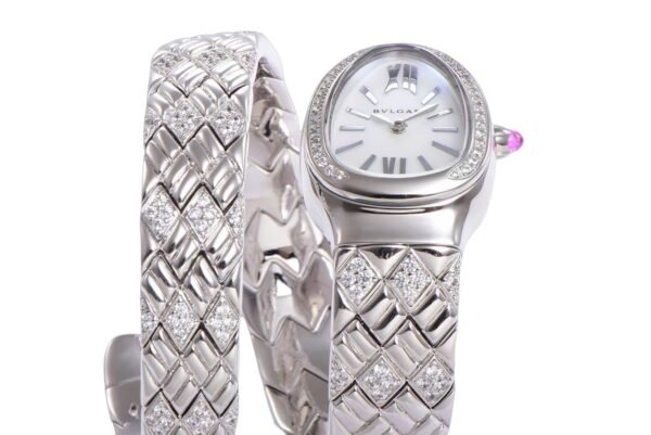 BV Factory Bvlgari Serpenti Spiga super clone (22) Best 1:1 Super Clone White Mother of Pearl Dial Diamond Bezel