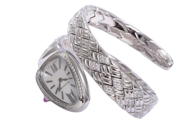 BV Factory Bvlgari Serpenti Spiga super clone (26) Best 1:1 Super Clone White Mother of Pearl Dial Diamond Bezel