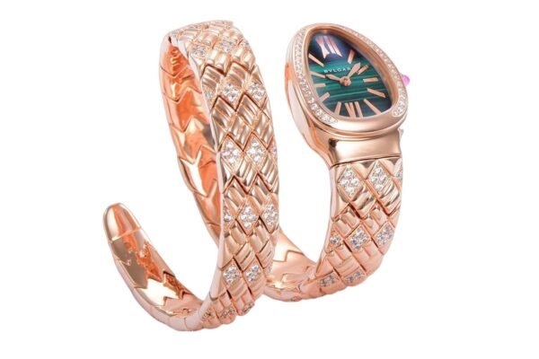 Bvlgari Serpenti Spiga rose gold malachite green diamond bezel