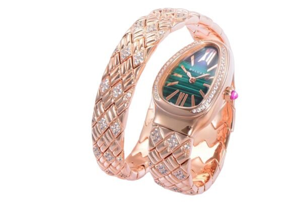 Bvlgari Serpenti Spiga rose gold malachite green diamond bezel