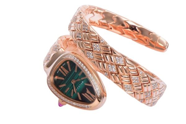Bvlgari Serpenti Spiga rose gold malachite green diamond bezel
