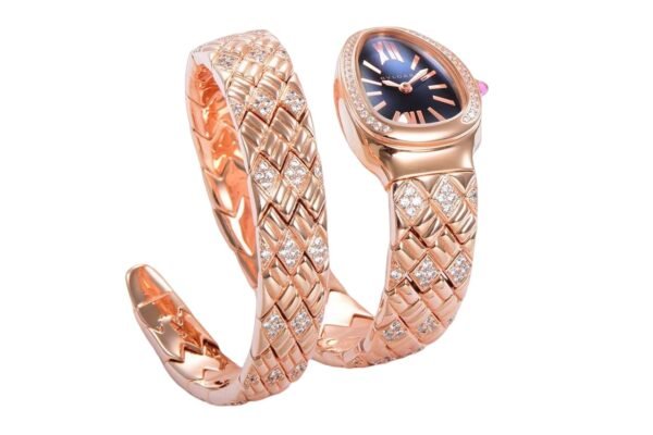 Bvlgari Serpenti Spiga Rose Gold Black Dial Diamond bezel