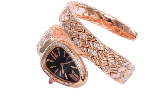 Bvlgari Serpenti Spiga Rose Gold Black Dial Diamond bezel