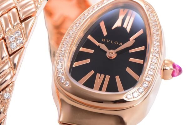 Bvlgari Serpenti Spiga Rose Gold Black Dial Diamond bezel