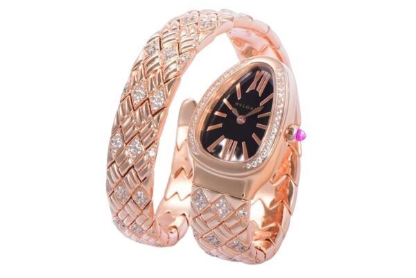 Bvlgari Serpenti Spiga Rose Gold Black Dial Diamond bezel