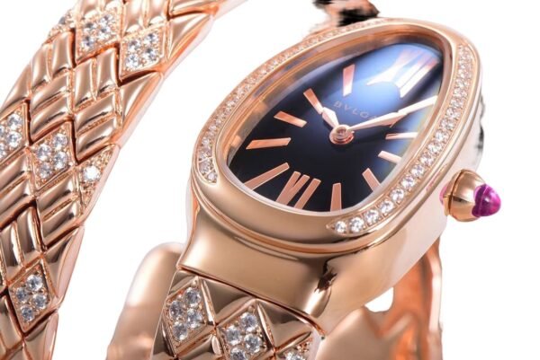 Bvlgari Serpenti Spiga Rose Gold Black Dial Diamond bezel