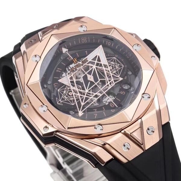 Best 1:1 Super Clone BBF Factory 45mm 18K Rose Gold Case Black Ceramic Bezel Skeleton Dial Flyback Chronograph