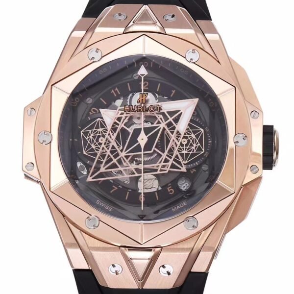 Best 1:1 Super Clone BBF Factory 45mm 18K Rose Gold Case Black Ceramic Bezel Skeleton Dial Flyback Chronograph