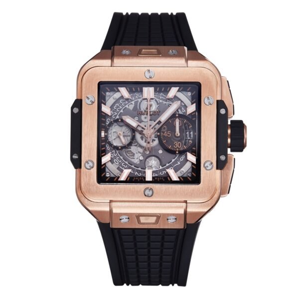 hub Best 1:1 Super Clone BBF Factory 18K Rose Gold PVD Case Black Ceramic Bezel Skeleton Flyback Chronograph