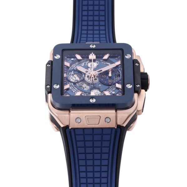 HUBLOT SQUARE BANG UNICO ROSE GOLD BLUE CERAMIC BEZEL WATCH BBF