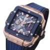 HUBLOT SQUARE BANG UNICO ROSE GOLD BLUE CERAMIC BEZEL WATCH BBF