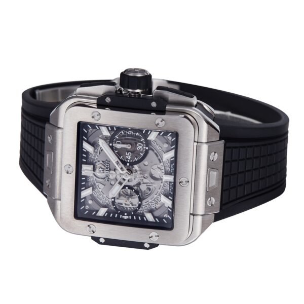 side view of a square bang unico watch