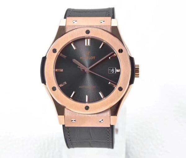 Hublot Classic Fusion 42mm titanium black dial replica with satin polished case 6 H-shaped screws