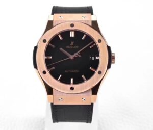 Hublot Classic Fusion 42mm titanium black dial replica with satin polished case 6 H-shaped screws