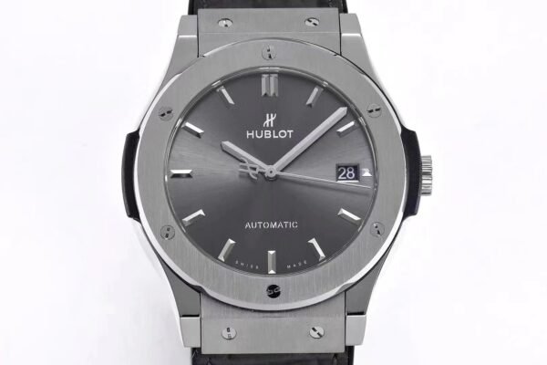wwf classic fusion 42mm,45mm titanium super clone hublot classic fusion 42mm titanium black dial replica with satin polished case 6 H-shaped screws