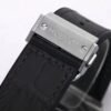 black leather strap with rubber-lined folding clasp