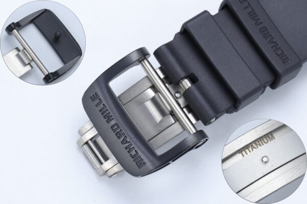 soft fluoroelastomer black strap, richard mille titanium buckle