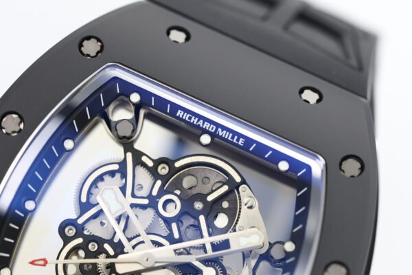 skeletonized dial with grade 5 titanium baseplate and double mainspring barrels