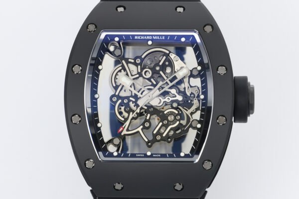 zf v3 best rm055 black ceramic skeleton dial front view