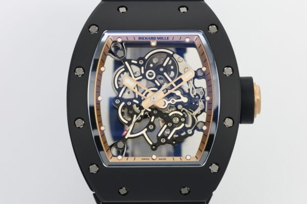 zf v3 best rm055 black ceramic skeleton dial front view