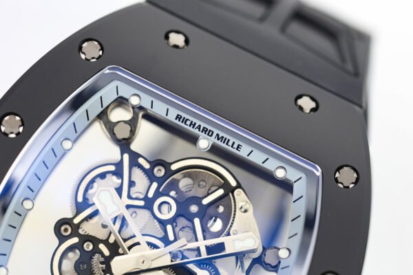 skeletonized dial with grade 5 titanium baseplate and double mainspring barrels