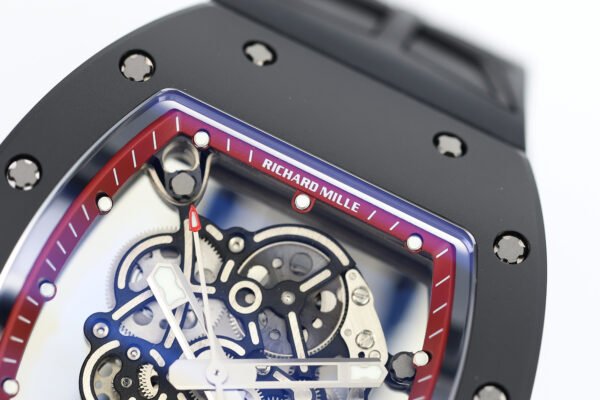 skeletonized dial with grade 5 titanium baseplate and double mainspring barrels