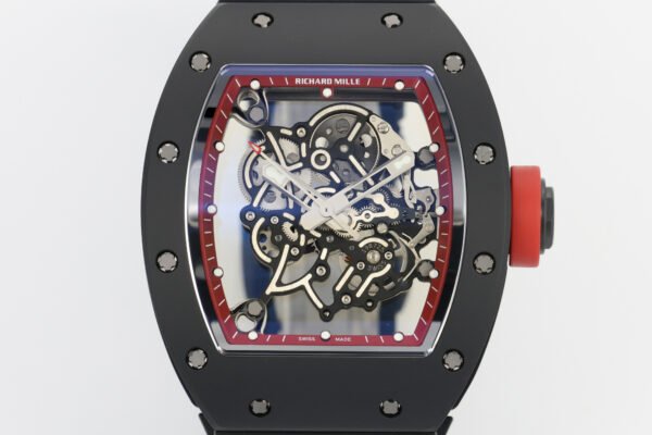 zf v3 best rm055 black ceramic skeleton dial front view