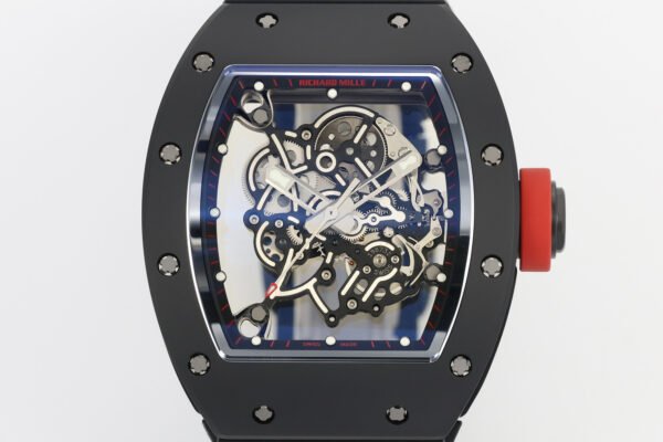 zf v3 best rm055 black ceramic skeleton dial front view