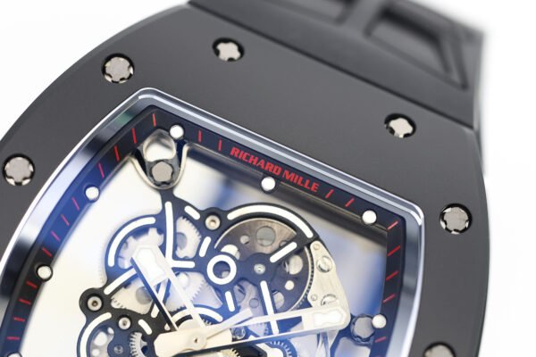 skeletonized dial with grade 5 titanium baseplate and double mainspring barrels