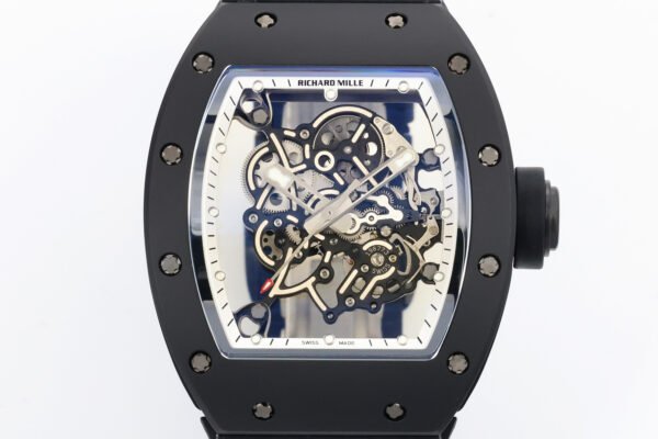 zf v3 best rm055 black ceramic skeleton dial front view