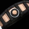 the watch case combines carbon tpt with 5n red gold.
