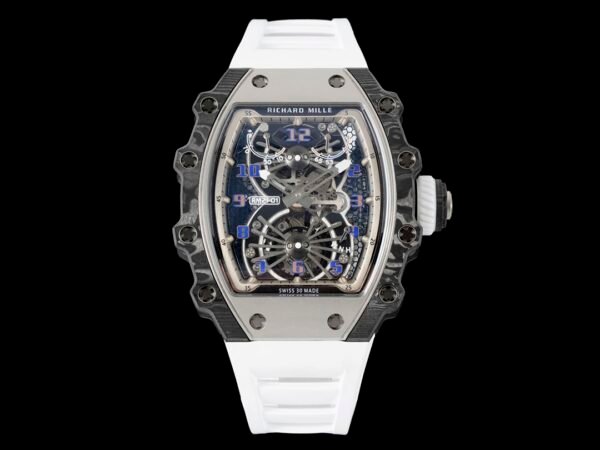 richard nille rm21-01 tourbillon mechanical watch with white rubber strap