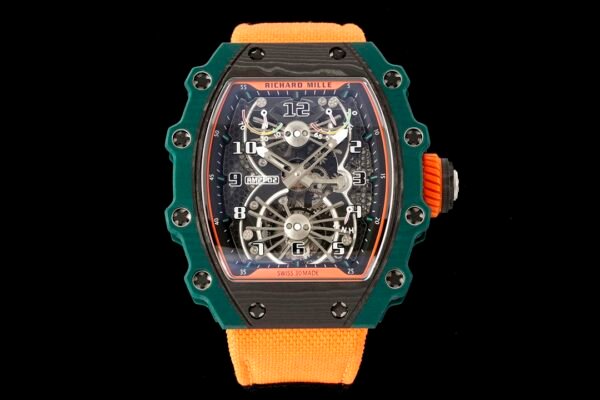 richard mille rm21-02 luxury men tourbillon watch orange fabric starp
