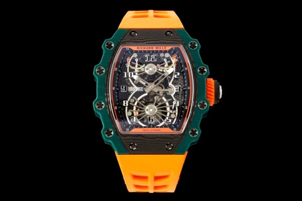richard mille rm21-02 luxury men tourbillon watch rubber orange starp