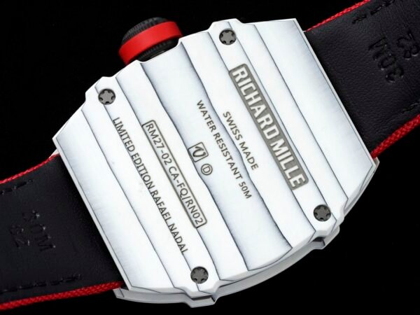 detailed image of the back of the carbon TPT case with 4 titanium Torx screws.