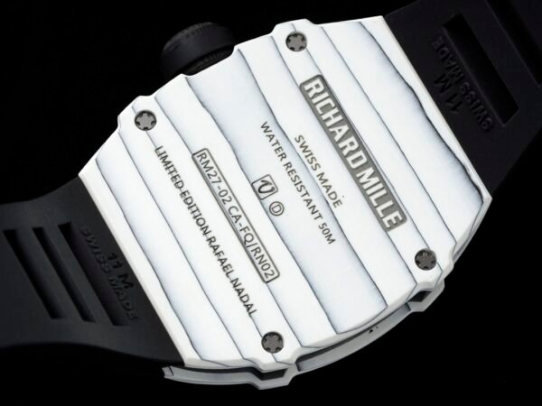 detailed image of the back of the carbon TPT case with 4 titanium Torx screws.