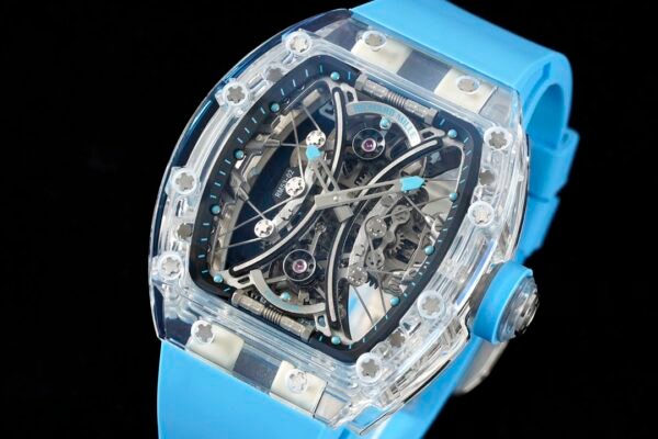 rm53-02 full sapphire crystal skeletonized dial and tourbillon movement.