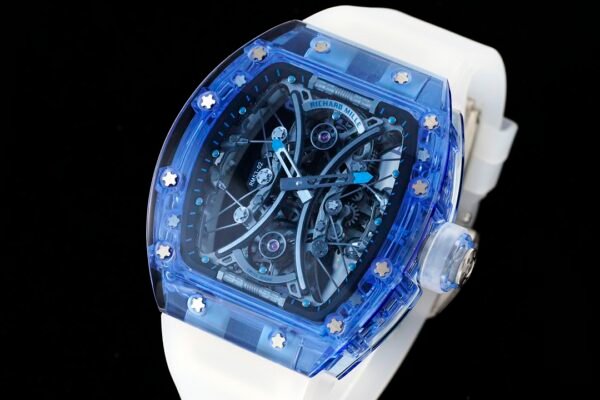 rm53-02 full sapphire crystal skeletonized dial and tourbillon movement.