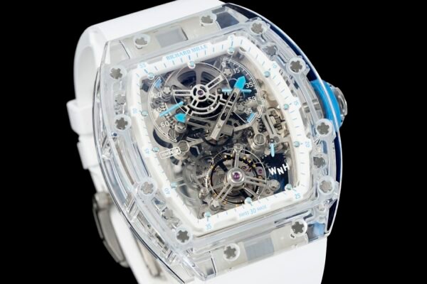 luxurious rm56-01 tourbillon watch is crafted entirely from sapphire crystal.