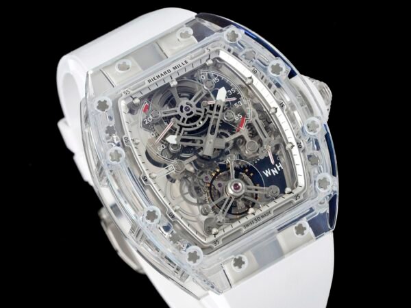 luxurious rm56-01 tourbillon watch is crafted entirely from sapphire crystal.