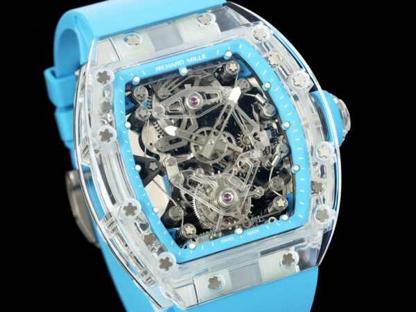 luxurious rm56-02 tourbillon watch is crafted entirely from sapphire crystal.