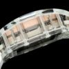 the transparent sapphire crystal case clearly shows the titanium screws connecting the watch.