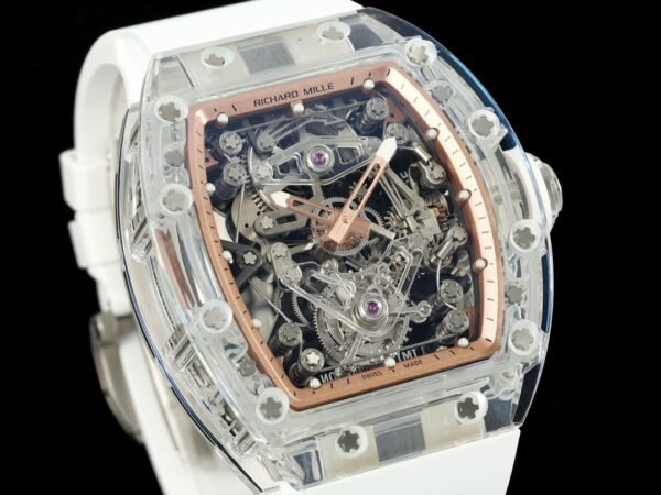 luxurious rm56-02 tourbillon watch is crafted entirely from sapphire crystal.
