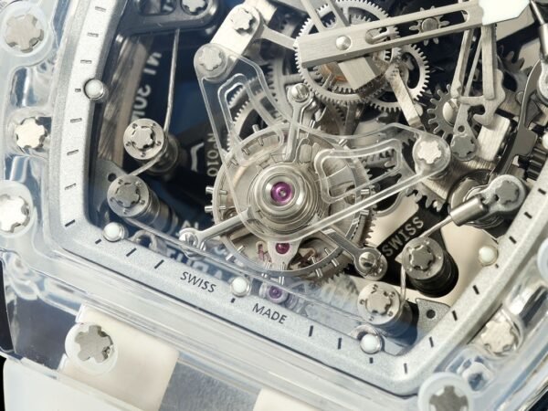 rm56-02 features a skeletonized dial Cable-Suspension with a visible tourbillon movement. rm56-02 features a skeletonized dial Cable-Suspension with a visible tourbillon movement.