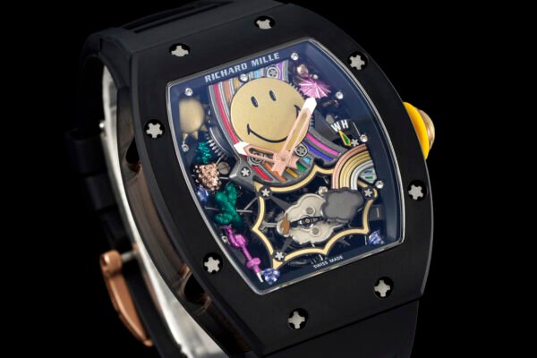 rm88 smile tourbillon auper reissue watch features a fun skeletonized dial.