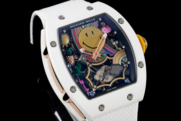 rm88 smile tourbillon auper reissue watch features a fun skeletonized dial.