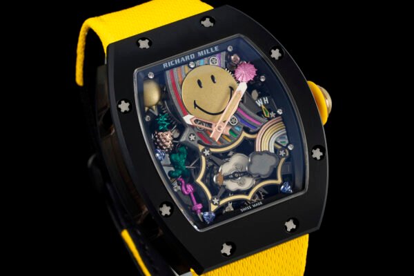 rm88 smile tourbillon auper reissue watch features a fun skeletonized dial.