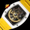 the movement is clearly visible through the transparent case back of the rm88.