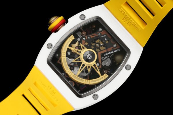 the movement is clearly visible through the transparent case back of the rm88.